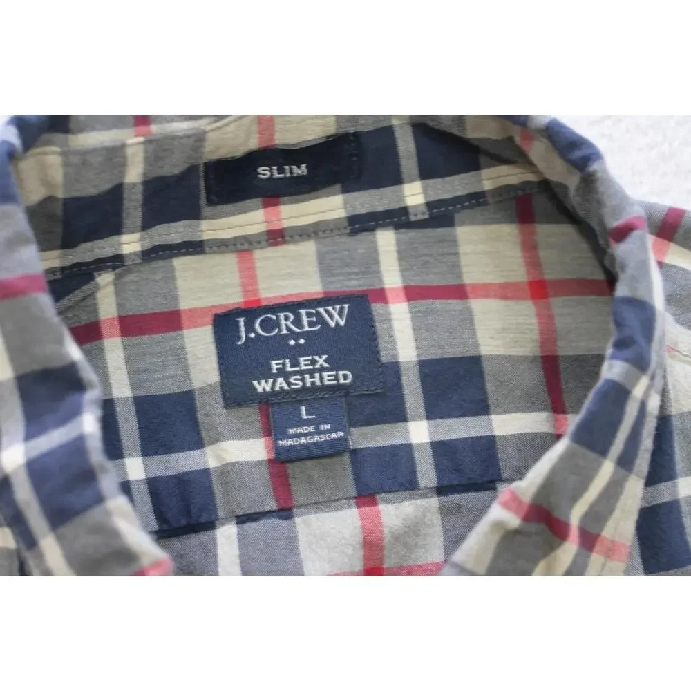 J Crew Flex Wash Dress Shirt Slim Fit Plaid Button Up Long‎ Sleeve Mens Sz Large
